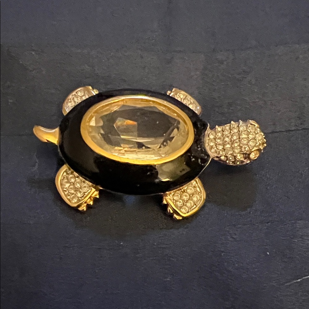 Swarovski Black and Gold Turtle Brooch